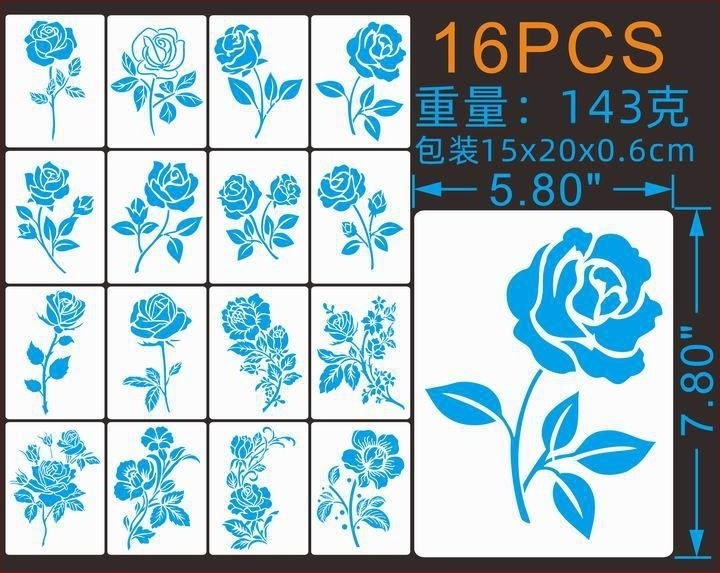 Șablon de pictură cu trandafiri și flori sălbatice, PET material; nu este importat; licență IP: Niciuna.