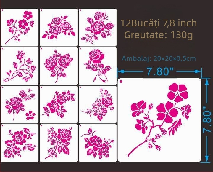 Șablon de pictură cu trandafiri și flori sălbatice, PET material; nu este importat; licență IP: Niciuna.