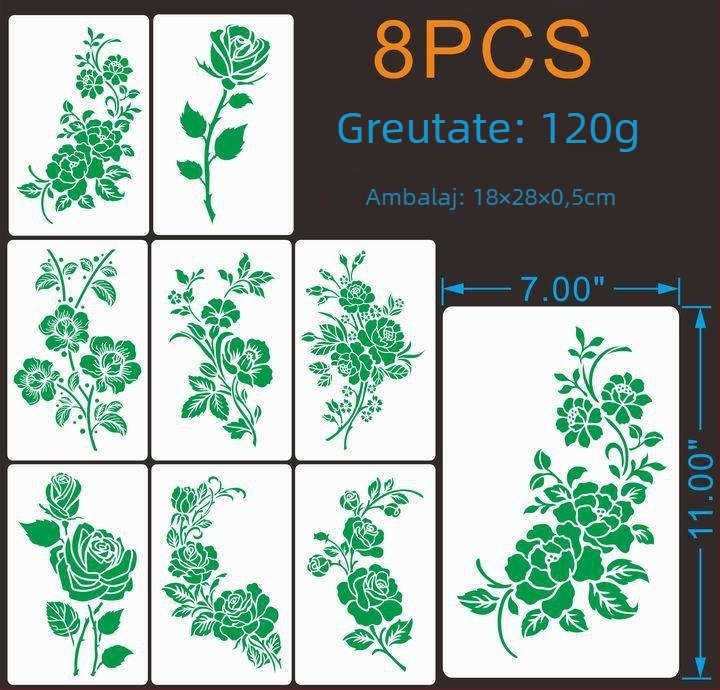 Șablon de pictură cu trandafiri și flori sălbatice, PET material; nu este importat; licență IP: Niciuna.