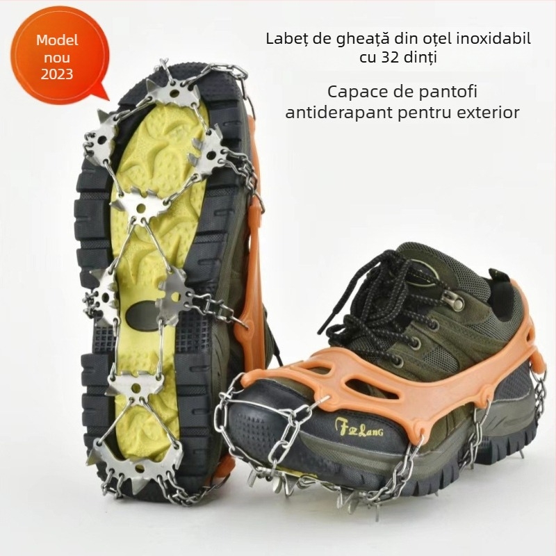 Xinye Crampons pentru pantofi - 32 dinți, Oțel inoxidabil, Carcasă din TPE, Pachet de 50