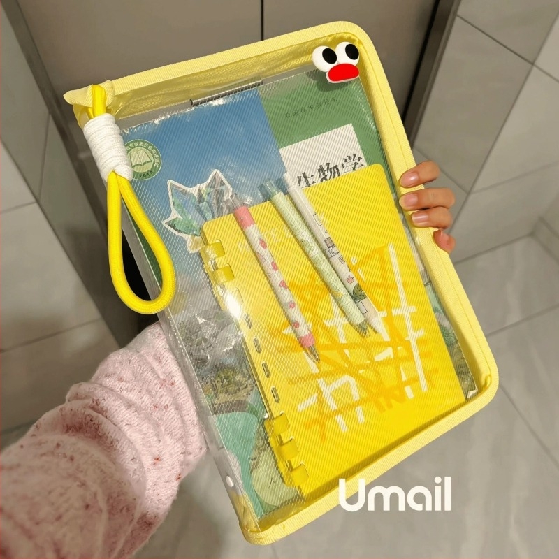 Macaron husă transparentă pentru documente, cu capacitate mare, fermoar, din plasă de nailon, impermeabilă, design desen animat, pentru elevi