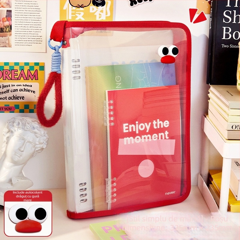 Macaron husă transparentă pentru documente, cu capacitate mare, fermoar, din plasă de nailon, impermeabilă, design desen animat, pentru elevi