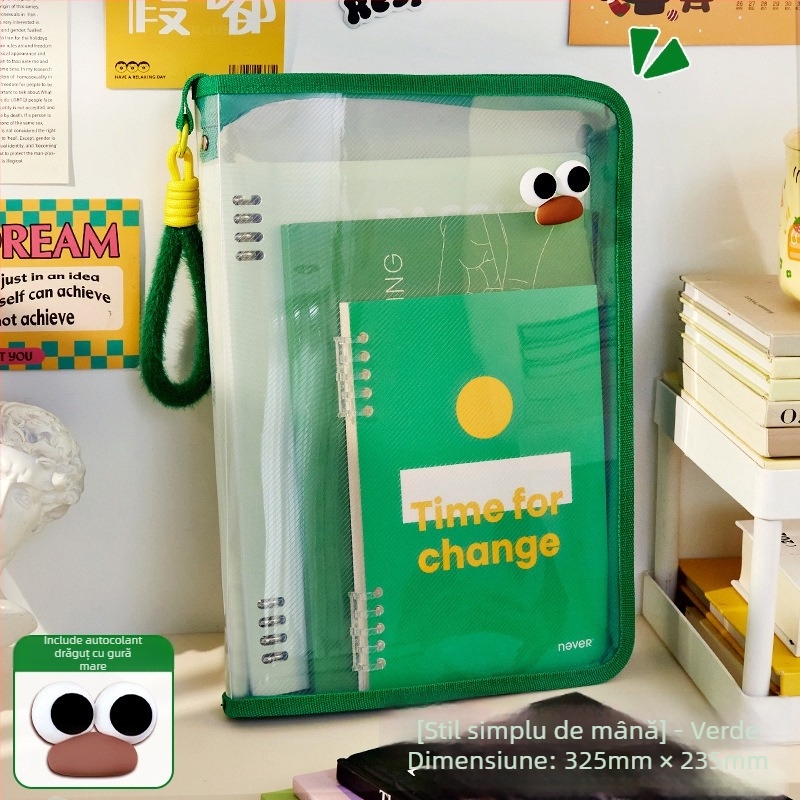 Macaron husă transparentă pentru documente, cu capacitate mare, fermoar, din plasă de nailon, impermeabilă, design desen animat, pentru elevi