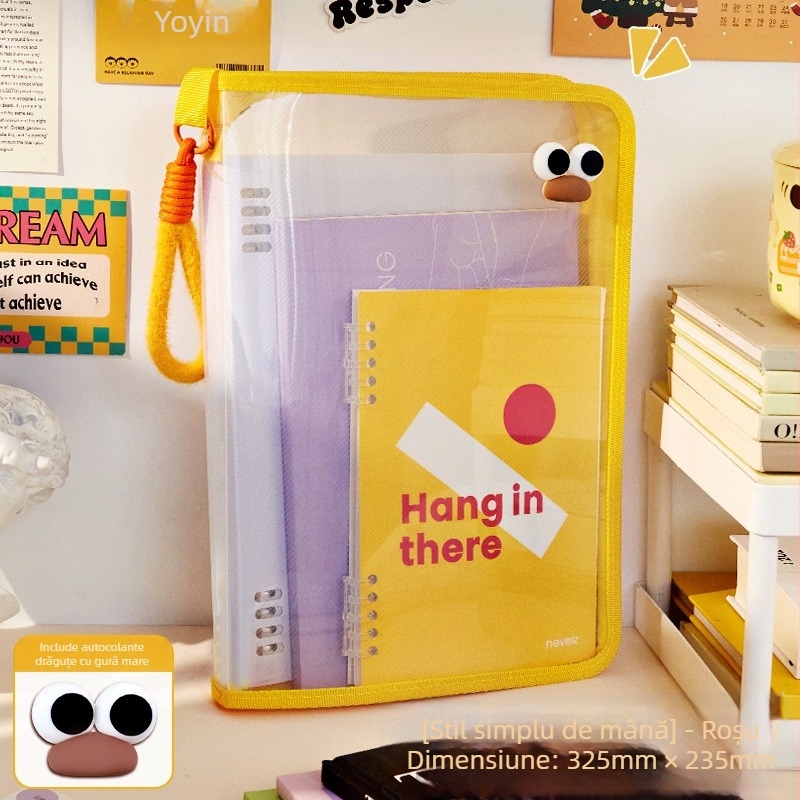 Macaron husă transparentă pentru documente, cu capacitate mare, fermoar, din plasă de nailon, impermeabilă, design desen animat, pentru elevi