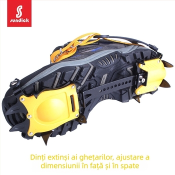 Crampon reglabil pentru alpinism pe gheață, cu 10 dinți, din oțel mangan