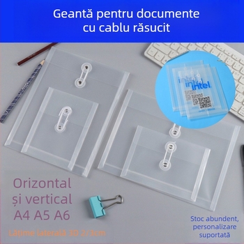 Mapă pentru fișiere din plastic, cu șnur, personalizabilă, PP material, transparentă, formă pătrată, pentru portofoliu, cod Cs-a5
