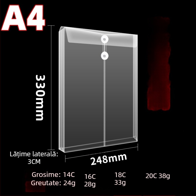 Mapă pentru fișiere din plastic, cu șnur, personalizabilă, PP material, transparentă, formă pătrată, pentru portofoliu, cod Cs-a5