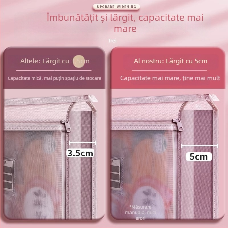 Geantă pentru fișiere din plasă de nailon, cu fermoar, strat dublu de plasă, capacitate mare