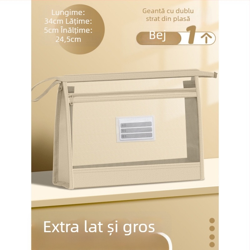 Geantă pentru fișiere din plasă de nailon, cu fermoar, strat dublu de plasă, capacitate mare