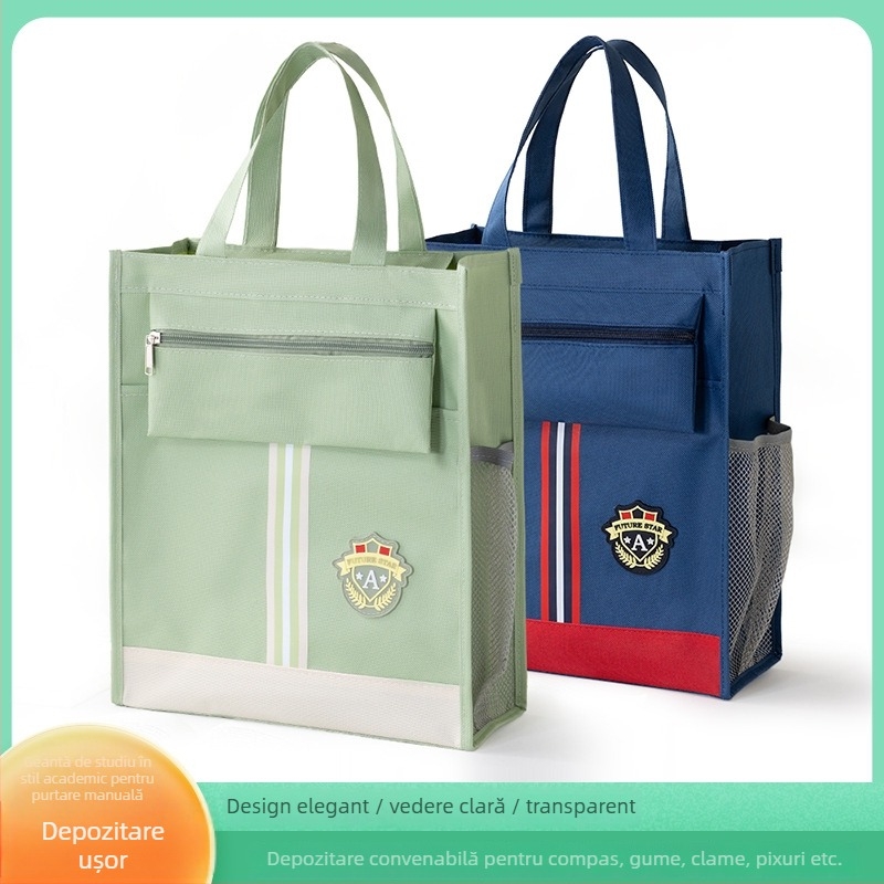 Geantă de documente pentru școală din material Oxford, cu fermoar, mâner de purtare pentru elevi
