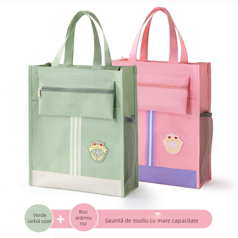 Geantă de documente pentru școală din material Oxford, cu fermoar, mâner de purtare pentru elevi