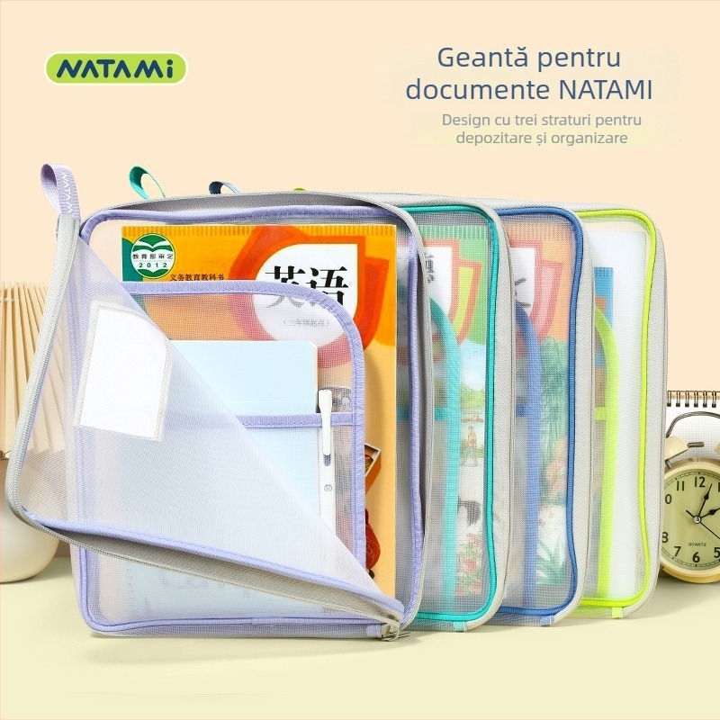 NATAMI Geantă din plasă de nailon pentru clasificarea disciplinelor, fermoar, design pătrat, plasă în 3 straturi îngroșate