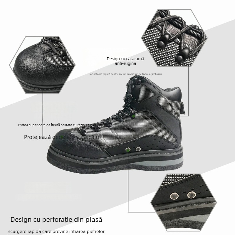 FHM Pantofi Fly Fishing și Plimbări în Apă – Talpă Exterioară din Cauciuc Antiderapant, EVA Talpă Intermediară, Înălțime Medie a Parții Superioare, Pentru Bărbați Adulti