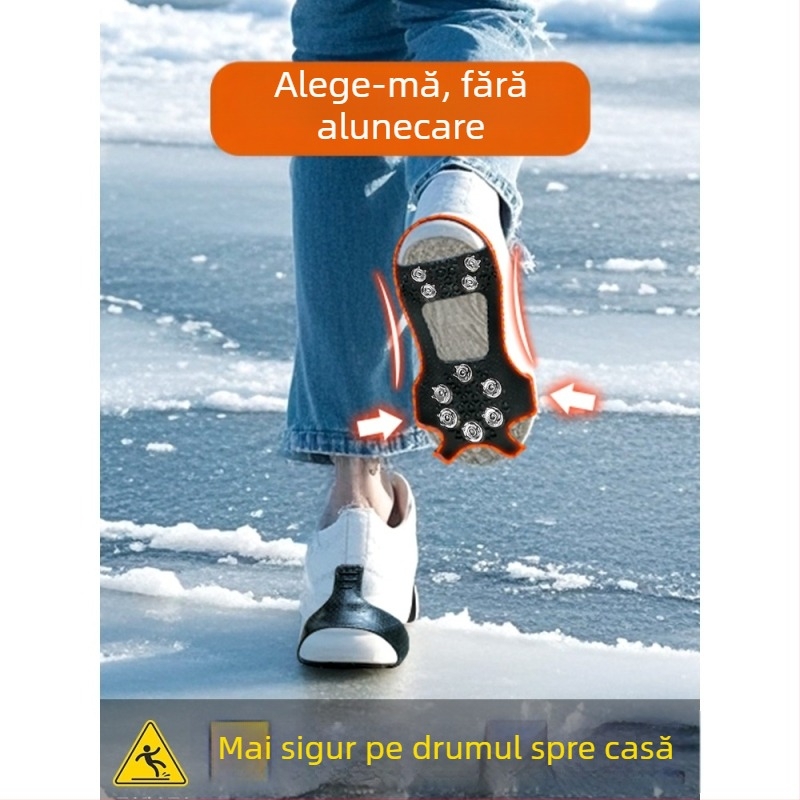 Cramponi pentru încălțăminte, anti-derapare, ușori pentru iarnă, 10 dinți, poliester