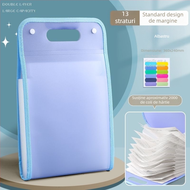 Mapă acordeon verticală pentru dosare, 13 compartimente, material PP, logo personalizat, procesare personalizată