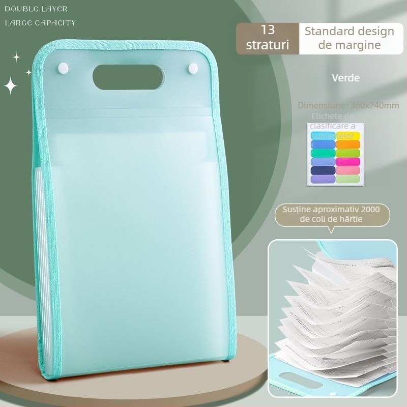 Mapă acordeon verticală pentru dosare, 13 compartimente, material PP, logo personalizat, procesare personalizată