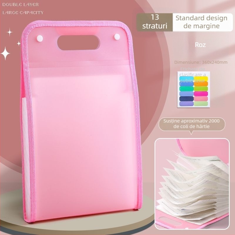 Mapă acordeon verticală pentru dosare, 13 compartimente, material PP, logo personalizat, procesare personalizată