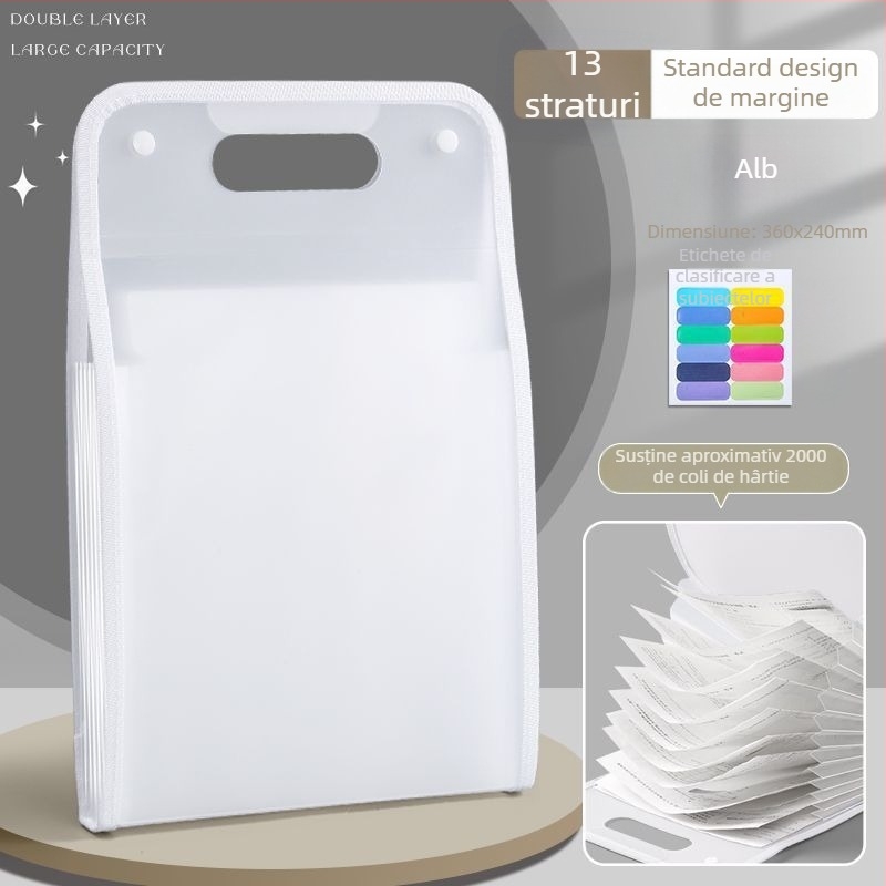 Mapă acordeon verticală pentru dosare, 13 compartimente, material PP, logo personalizat, procesare personalizată
