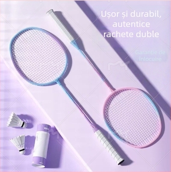 Set de două rachete badminton pentru adulți și copii — design ultra-ușor ofensiv, cadru din aliaj de fier, greutate 95–100 g, mâner G2