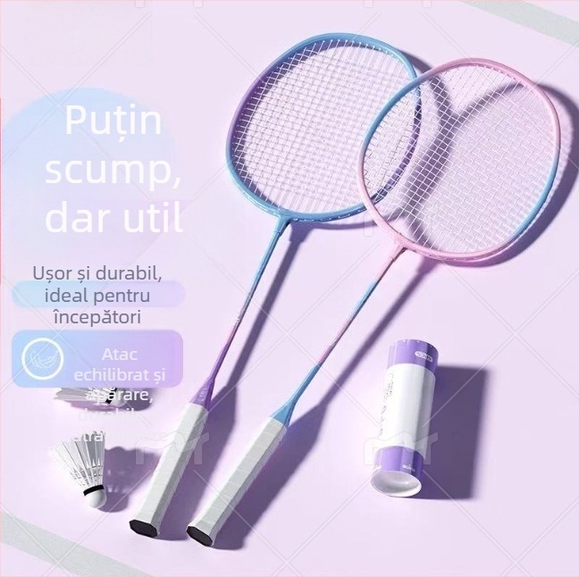 Set de două rachete badminton pentru adulți și copii — design ultra-ușor ofensiv, cadru din aliaj de fier, greutate 95–100 g, mâner G2