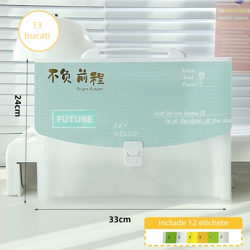 Dosar A4 orizontal cu 13 compartimente, material PP, grosime 0.65 mm, imprimare siglă disponibilă, personalizare