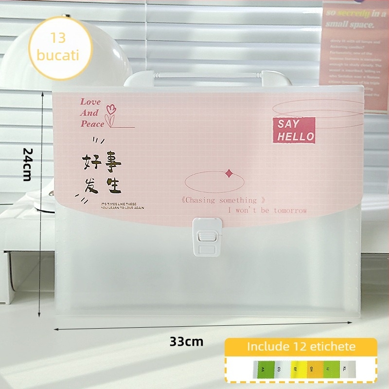 Dosar A4 orizontal cu 13 compartimente, material PP, grosime 0.65 mm, imprimare siglă disponibilă, personalizare