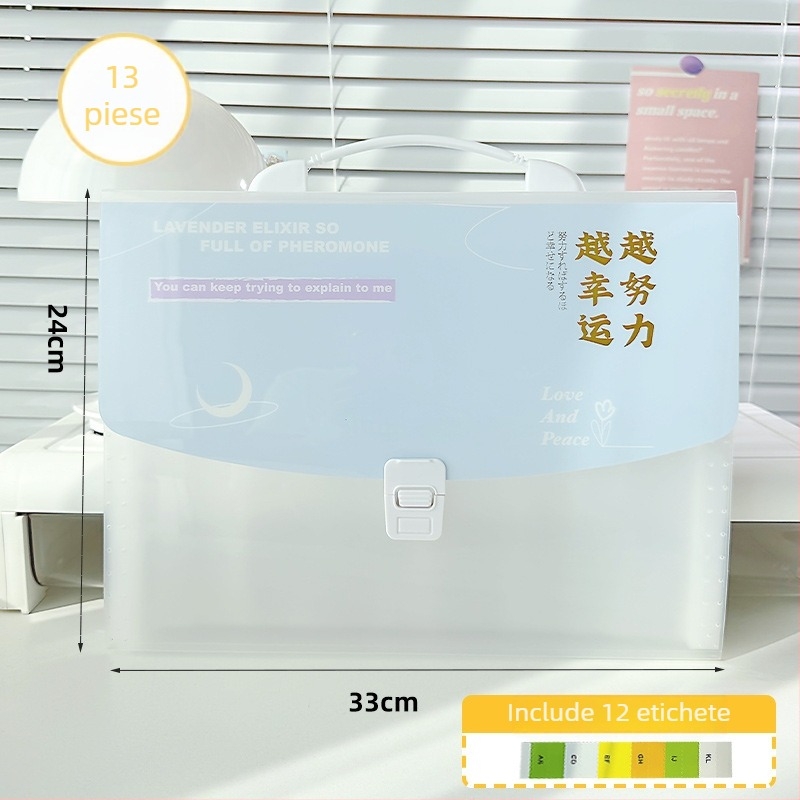 Dosar A4 orizontal cu 13 compartimente, material PP, grosime 0.65 mm, imprimare siglă disponibilă, personalizare