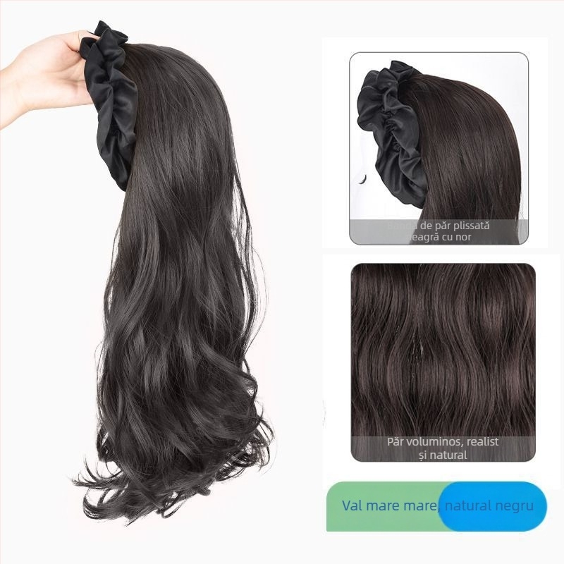 Perucă cu bucle lungi, bandă pentru cap integrată, aspect natural, fără cusături, material din mătase rezistentă la temperatură înaltă, producție mecanizată, nu poate fi vopsită