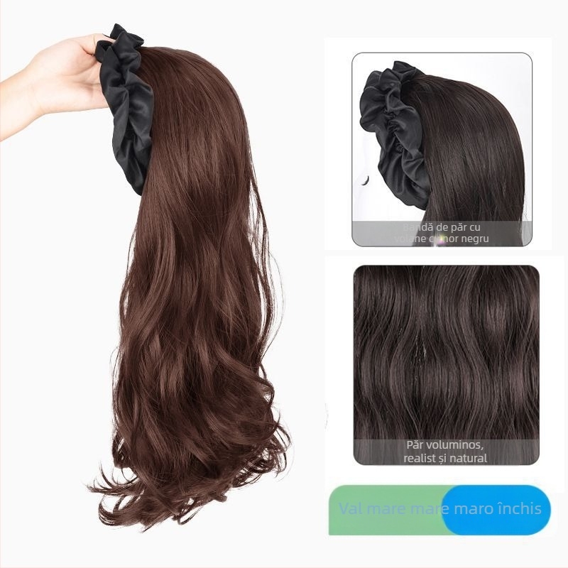 Perucă cu bucle lungi, bandă pentru cap integrată, aspect natural, fără cusături, material din mătase rezistentă la temperatură înaltă, producție mecanizată, nu poate fi vopsită