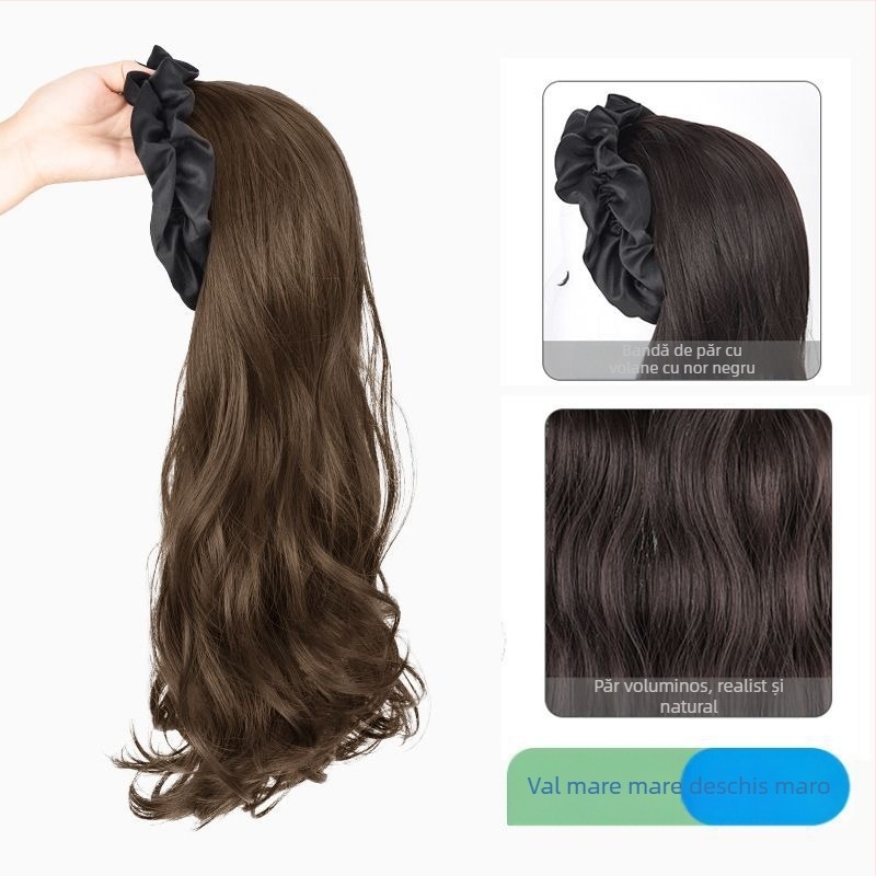 Perucă cu bucle lungi, bandă pentru cap integrată, aspect natural, fără cusături, material din mătase rezistentă la temperatură înaltă, producție mecanizată, nu poate fi vopsită