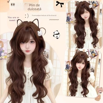 Perucă pentru femei — stil japonez, păr lung buclat, păr din mătase proteică, tehnologie de producție: mecanism, model: perucă completă