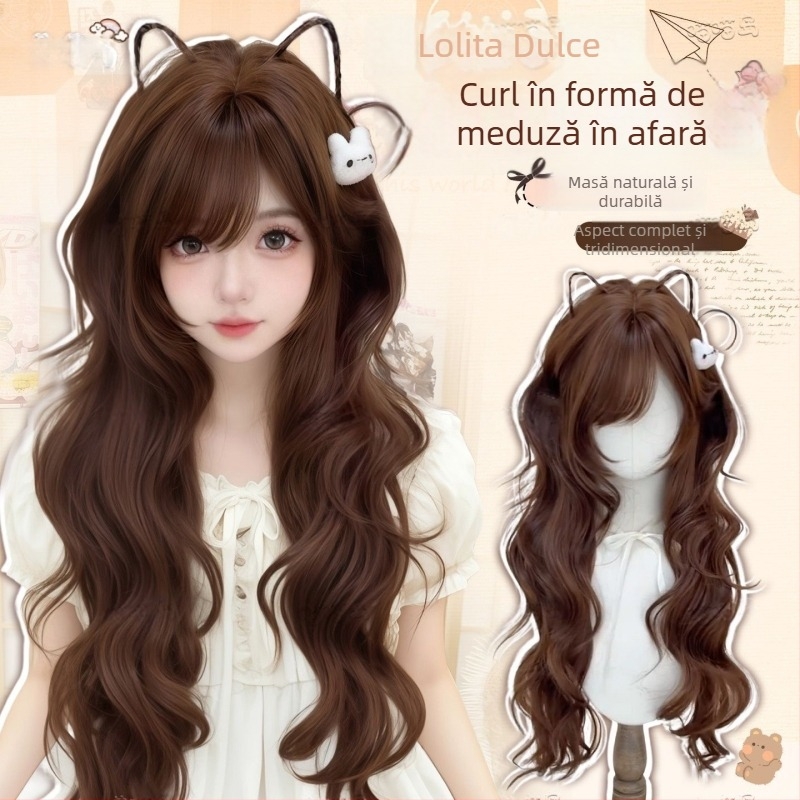 Perucă pentru femei — stil japonez, păr lung buclat, păr din mătase proteică, tehnologie de producție: mecanism, model: perucă completă