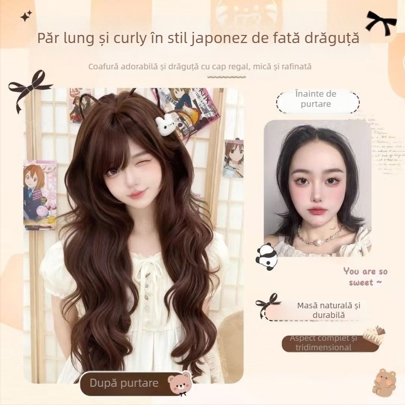 Perucă pentru femei — stil japonez, păr lung buclat, păr din mătase proteică, tehnologie de producție: mecanism, model: perucă completă