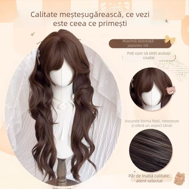 Perucă pentru femei — stil japonez, păr lung buclat, păr din mătase proteică, tehnologie de producție: mecanism, model: perucă completă