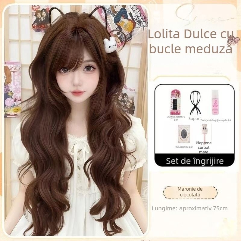 Perucă pentru femei — stil japonez, păr lung buclat, păr din mătase proteică, tehnologie de producție: mecanism, model: perucă completă