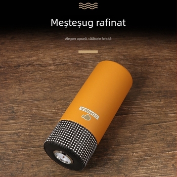 Humidor pentru țigări, exterior din piele PU și cilindru interior din lemn de cedru, cilindric, portabil pentru călătorii