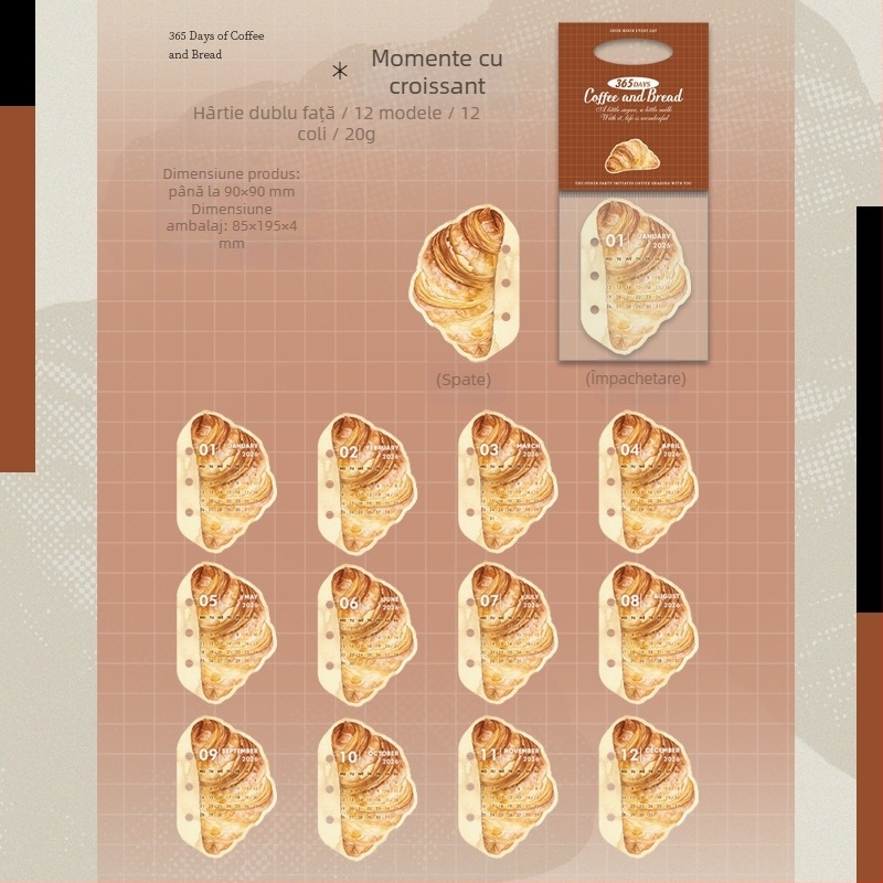 Inserție pentru binder – Calendar Coffee and Bread pentru 365 de zile, nucleu interior în stil acuarelă retro, bloc de hârtie, brand Tomato sauce girl, Lipire: Nu, IP: Neautorizat