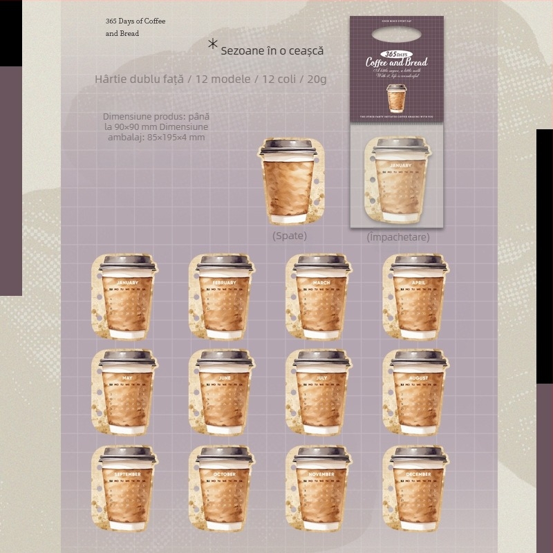 Inserție pentru binder – Calendar Coffee and Bread pentru 365 de zile, nucleu interior în stil acuarelă retro, bloc de hârtie, brand Tomato sauce girl, Lipire: Nu, IP: Neautorizat