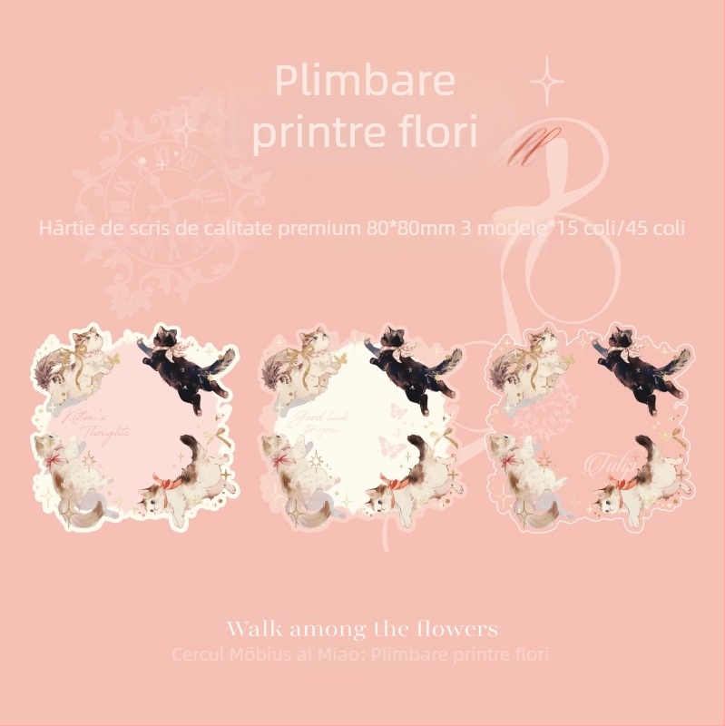 MR.Paper Note adezive cu aur în relief – Catbus Ring, Temă pisică în stil coreean, Formă neregulată, 3 în 1; XS13623; Lipire: Nu; Formă: Cărămidă de hârtie