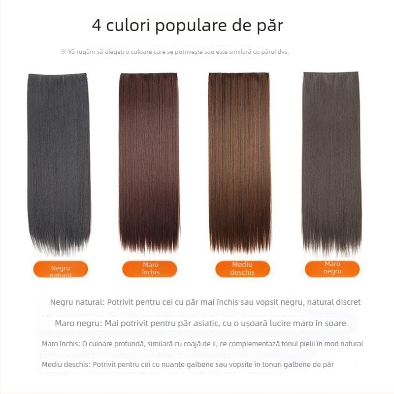 Tuojue perucă pentru femei, cu cinci clipsuri, fără cusătură într-un singur pies, păr drept, fibră sintetică rezistentă la temperaturi