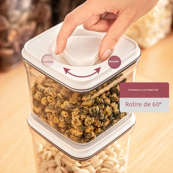 Borcan sigilat pentru cereale, plastic transparent, rezistent la umiditate, pătrat, 800–1000 ml