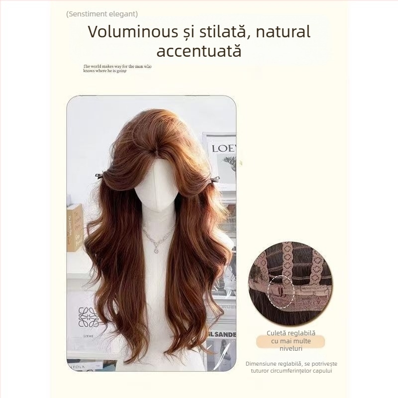 Duoxiu Perucă Lungă Buclată, Aspect Natural, Păr din Mătase Proteică, Acoperire Completă a Capului, Producție cu Mecanism