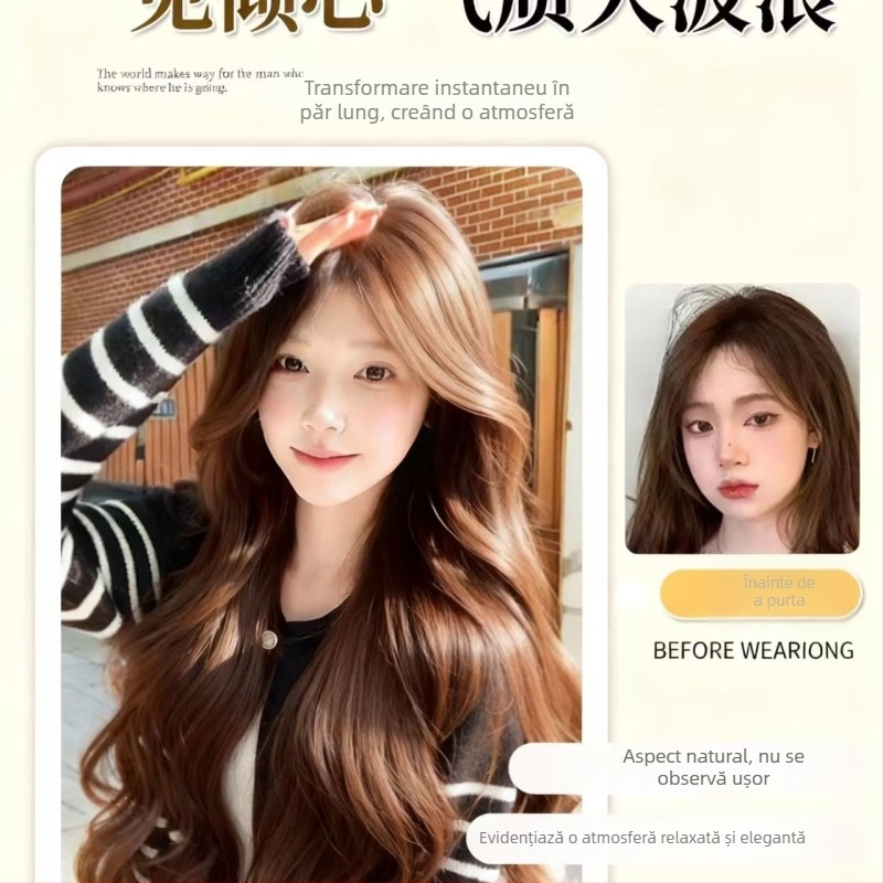 Duoxiu Perucă Lungă Buclată, Aspect Natural, Păr din Mătase Proteică, Acoperire Completă a Capului, Producție cu Mecanism