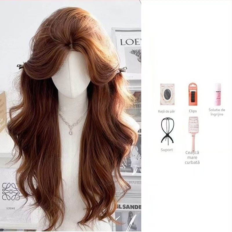 Duoxiu Perucă Lungă Buclată, Aspect Natural, Păr din Mătase Proteică, Acoperire Completă a Capului, Producție cu Mecanism