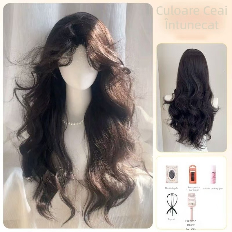Duoxiu Perucă Lungă Buclată, Aspect Natural, Păr din Mătase Proteică, Acoperire Completă a Capului, Producție cu Mecanism
