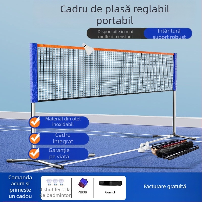 Plasă de badminton – Portabilă, movibilă, montaj ușor; Material: nylon, oțel; Potrivită pentru badminton și tenis de masă