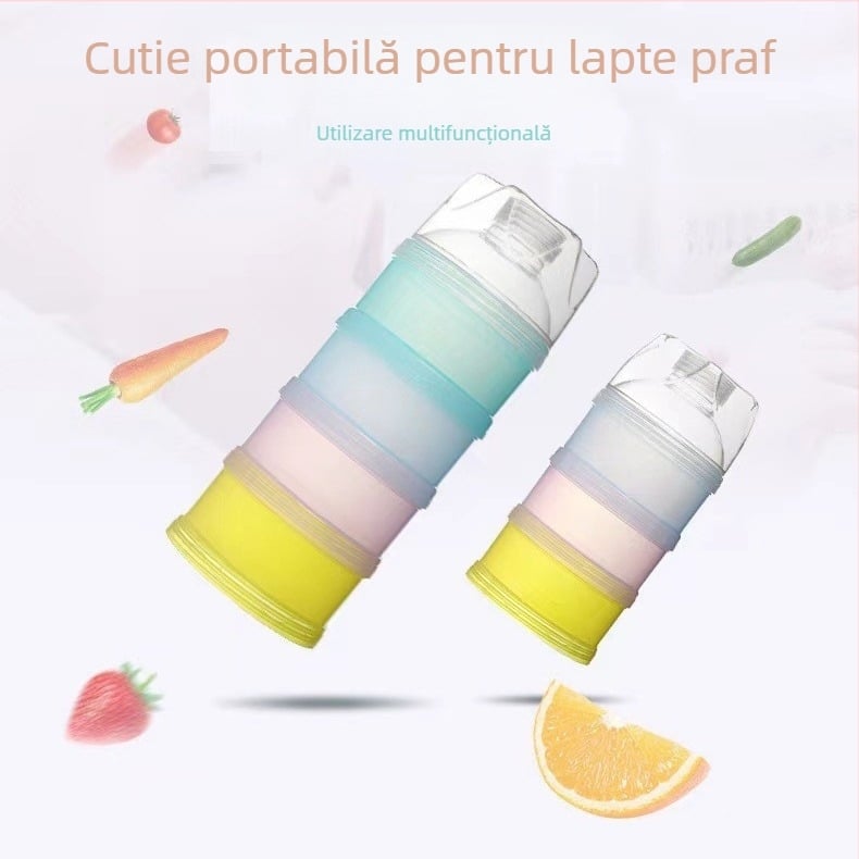 Cutie pentru lapte praf pentru bebeluși, portabilă, cu design din trei straturi și un compartiment suplimentar, compartimente etanșe