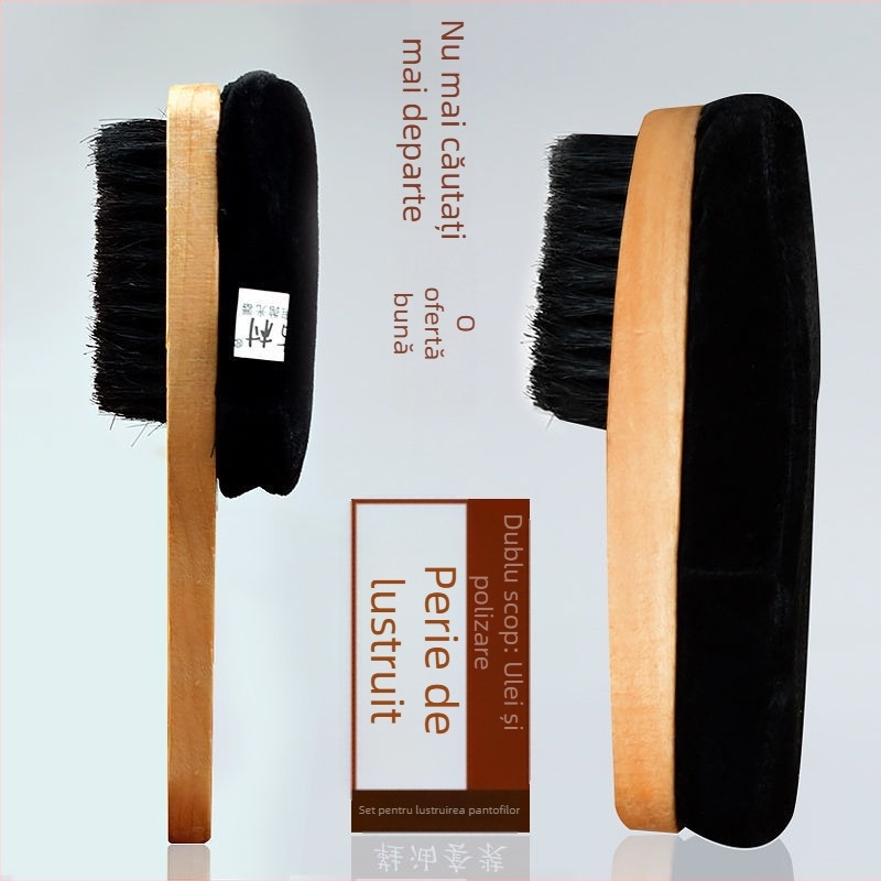 Perie pentru lustruirea pantofilor Zhongu, peri moi, cap de lustruire cu burete, mâner lung