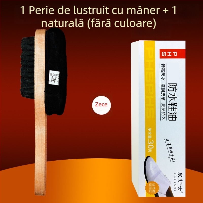 Perie pentru lustruirea pantofilor Zhongu, peri moi, cap de lustruire cu burete, mâner lung