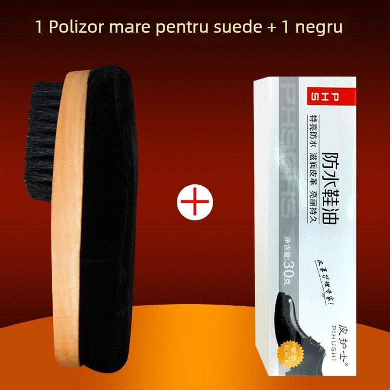 Perie pentru lustruirea pantofilor Zhongu, peri moi, cap de lustruire cu burete, mâner lung